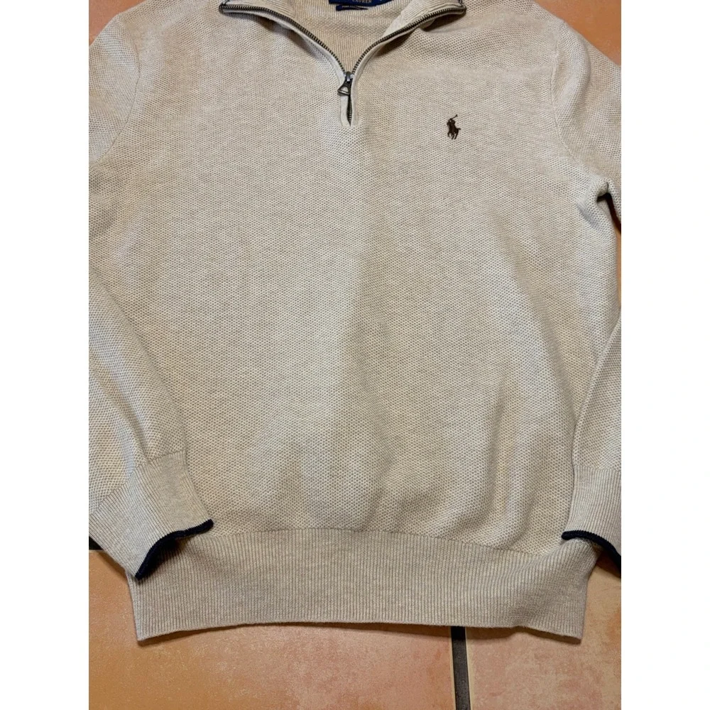 POLO Ralph Lauren QUARTER Zip SWEATER Cotton Knit PULLOVER Cream MEN'S Large